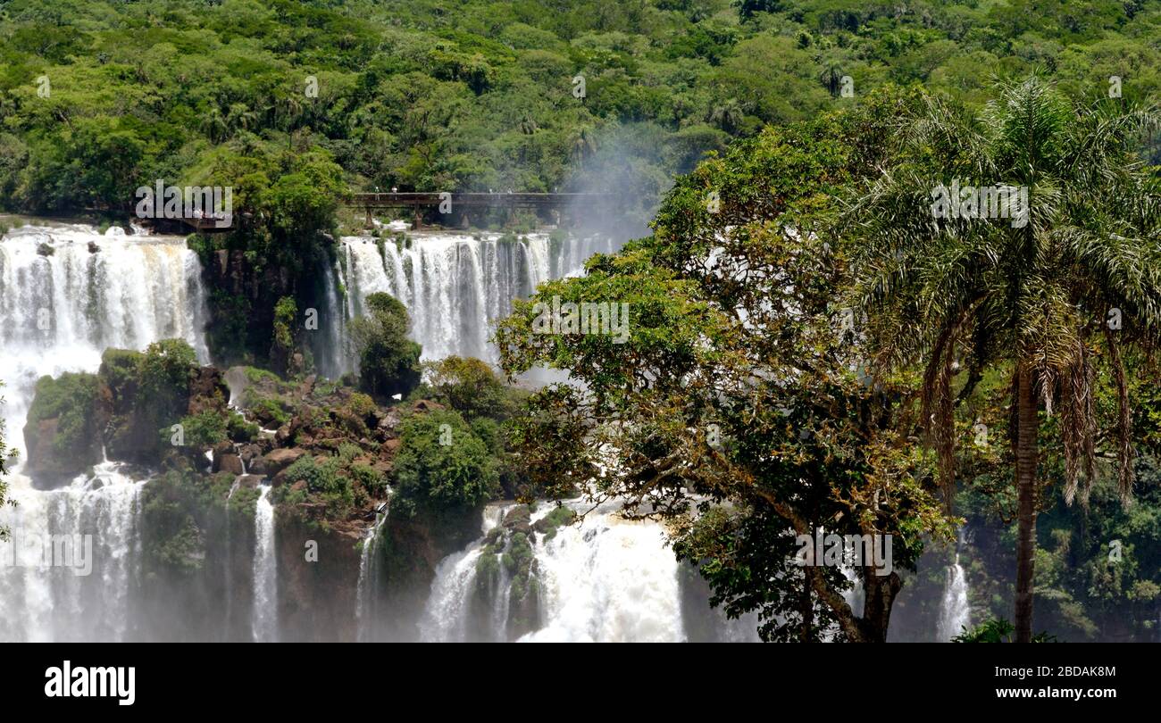 La puissante rivière Iguacu qui coule au bord des chutes d'eau du patrimoine mondial, Brésil Banque D'Images