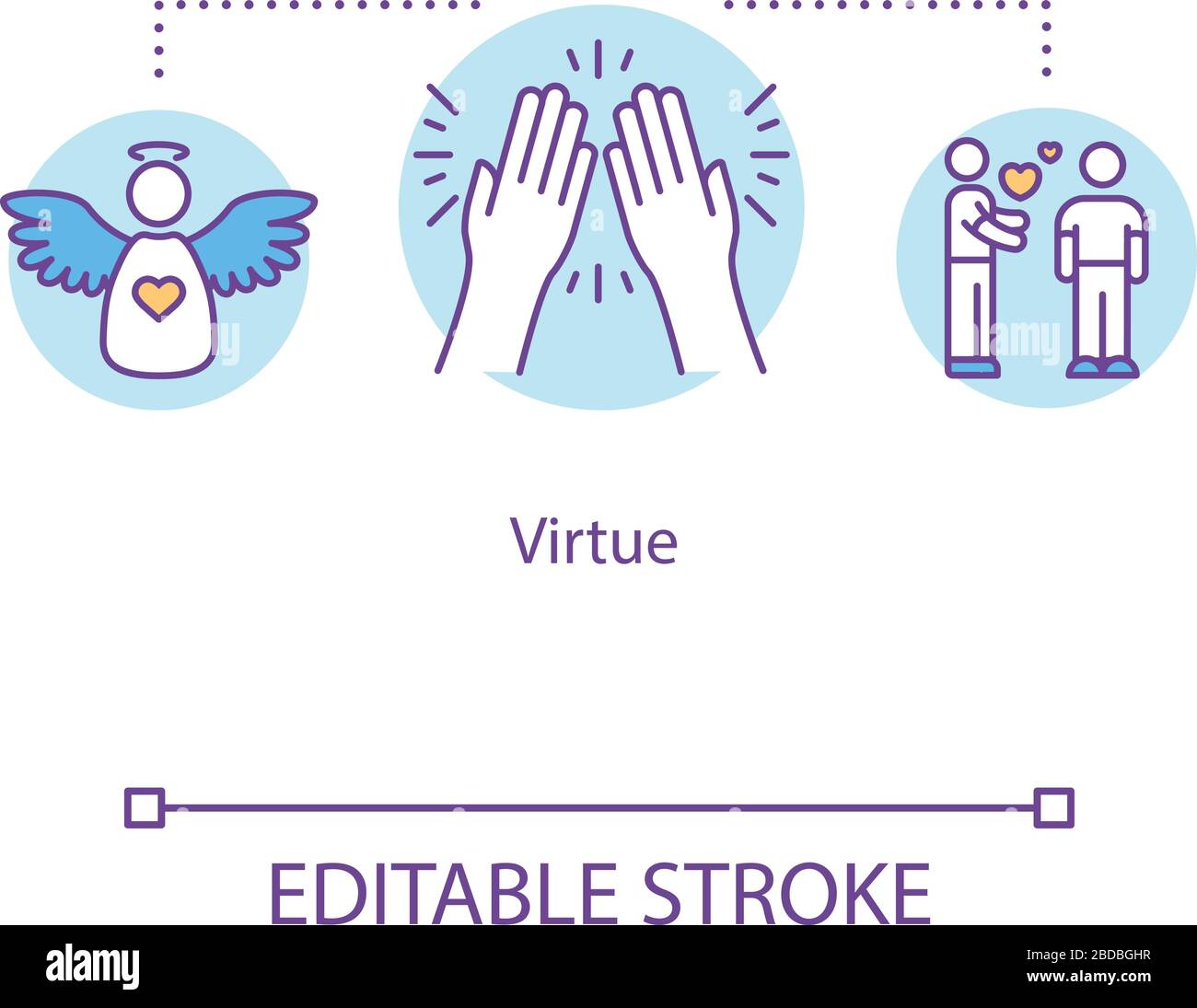 Icône concept Virtue. Caractère moral. Valeurs personnelles. Sincérité et générosité. Les gens soutiennent l'idée d'illustration de ligne mince. Contour isolé vectoriel Illustration de Vecteur