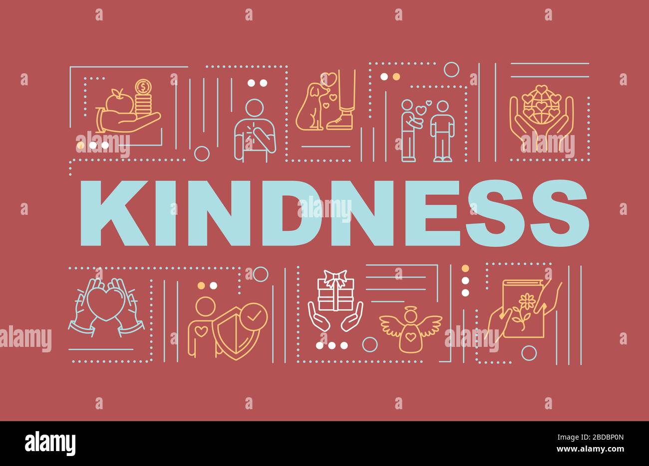 Altruisme mot concepts bannière. Aide désintéressée. Partage d'amour. Infographies avec icônes linéaires sur fond rouge. Bénévolat et soutien social Illustration de Vecteur