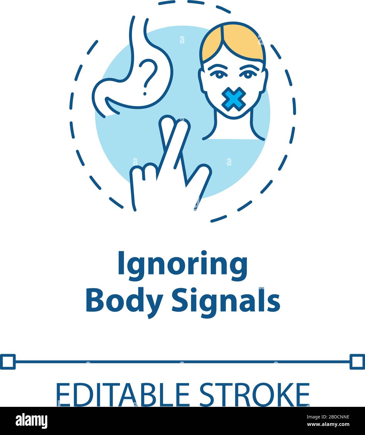 Icône de concept de signaux corporels ignorée. Attention à manger, idée de nutrition consciente fine illustration de ligne. Dieting et jeûne malsains. Vecteur isolé Illustration de Vecteur