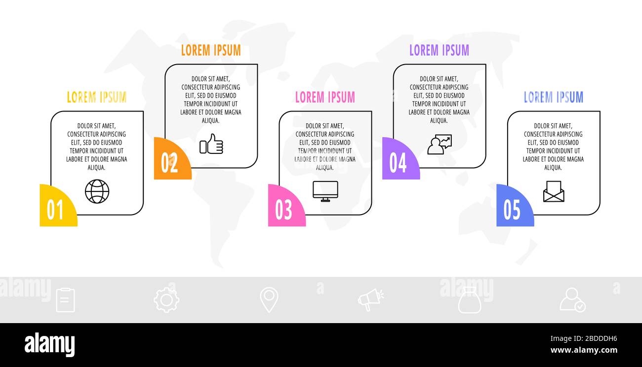 Chronologie modèle d'infographies linéaires de conception créative. Illustration vectorielle métier avec 5 options. Peut être utilisé pour les diagrammes de processus, les présentations Illustration de Vecteur