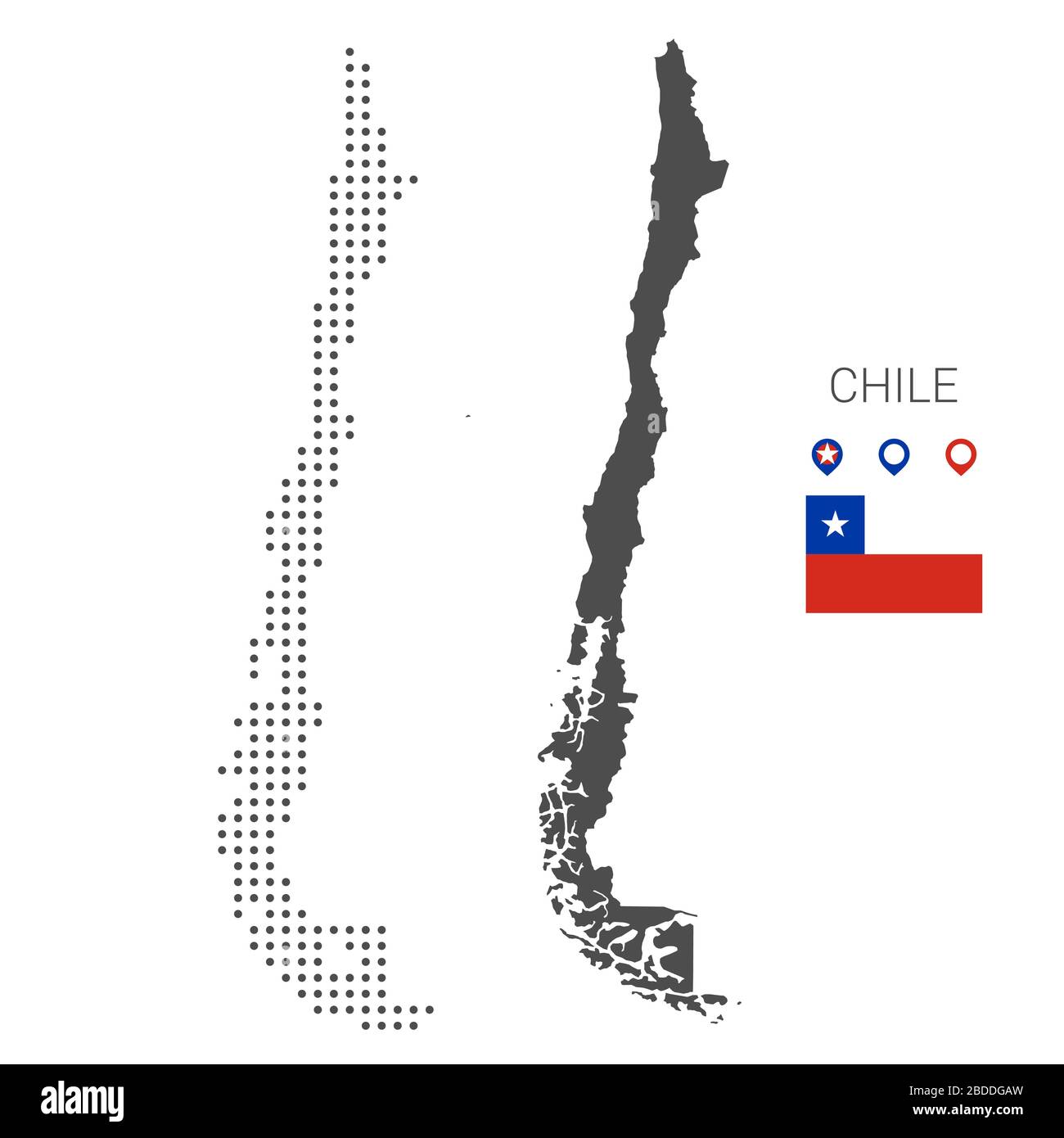 Carte du Chili parsemée de vecteur de fond blanc isolé. Illustration de la conception technologique ou des infographies. Isolé sur fond blanc. Vecteur de déplacement Illustration de Vecteur
