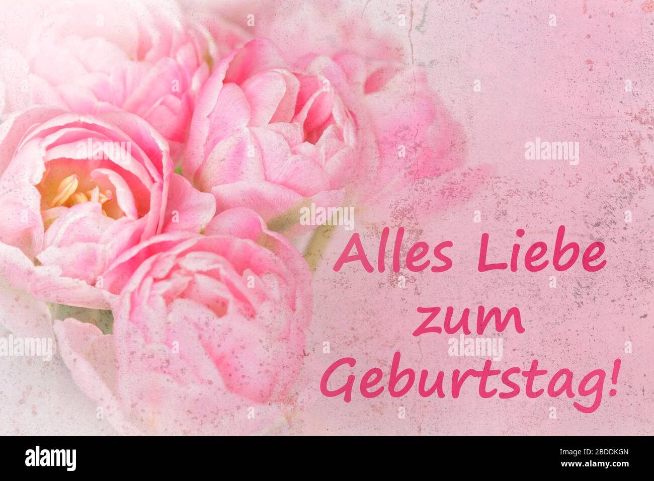 Modele De Cartes De Vœux Nostalgiques Fleurs Roses Avec Texte Joyeux Anniversaire En Allemand Effet Grunge Afflige Photo Stock Alamy