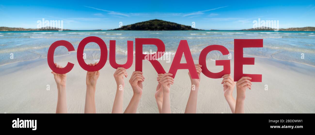 Les gens mains tenir parole courage signifie ne pas abandonner, fond de l'océan Banque D'Images
