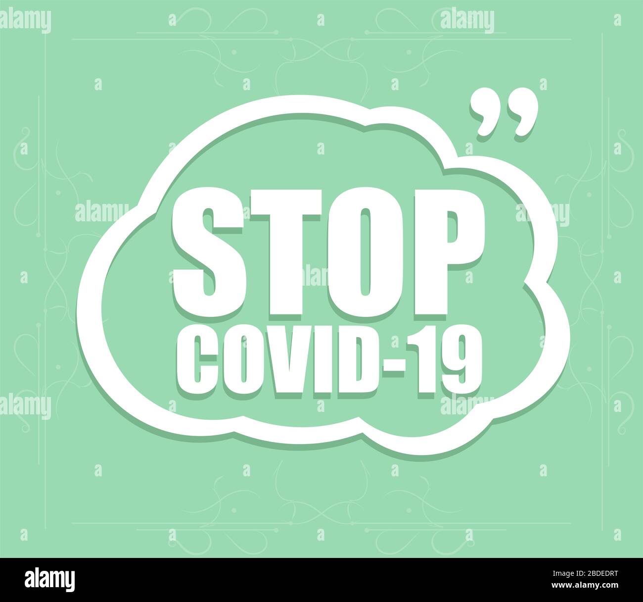 Arrêtez la bulle vocale de Covid-19. Coronavirus Covid-19. Concept médical pandémique. Bulle de discours blanc abstrait sur vert Banque D'Images