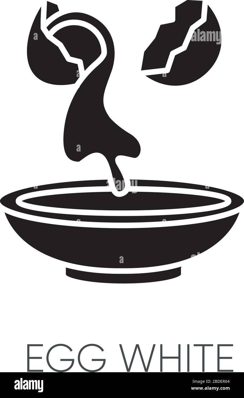 Icône de glyphe noir blanc d'œuf. Coque fissurée avec albumen. Source de protéines. Hydratant naturel. Dermatologie avec composants organiques. Symbole silhouette activé Illustration de Vecteur