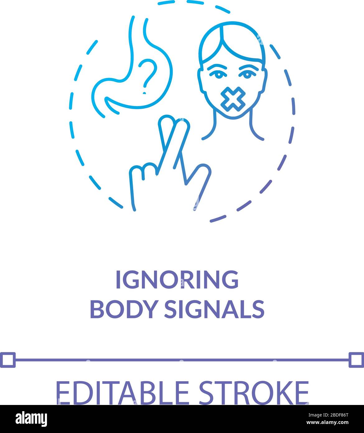 Icône de concept de signaux corporels ignorée. Attention à manger, idée de nutrition consciente fine illustration de ligne. Dieting et jeûne malsains. Vecteur isolé Illustration de Vecteur