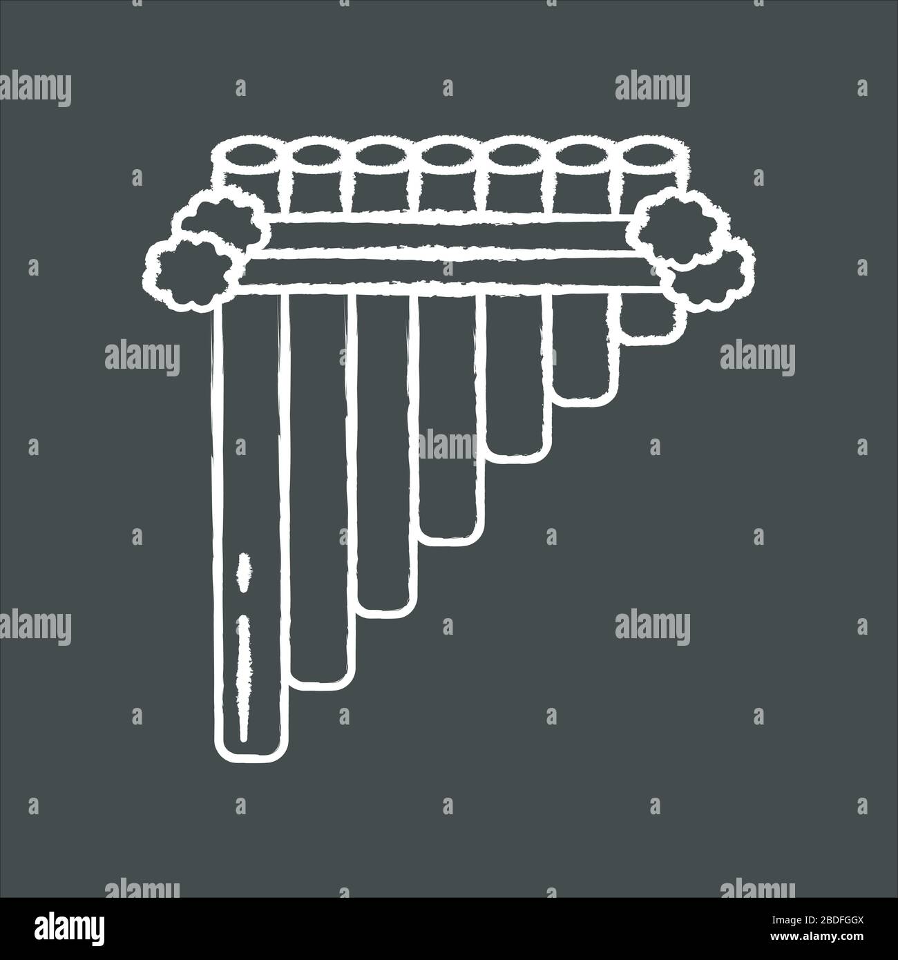 Icône blanche Siku craie sur fond noir. Instrument de musique éolienne péruvien traditionnel. Panpipes hispaniques. Flûte à plateau, zamponia. L’instrument populaire de Illustration de Vecteur