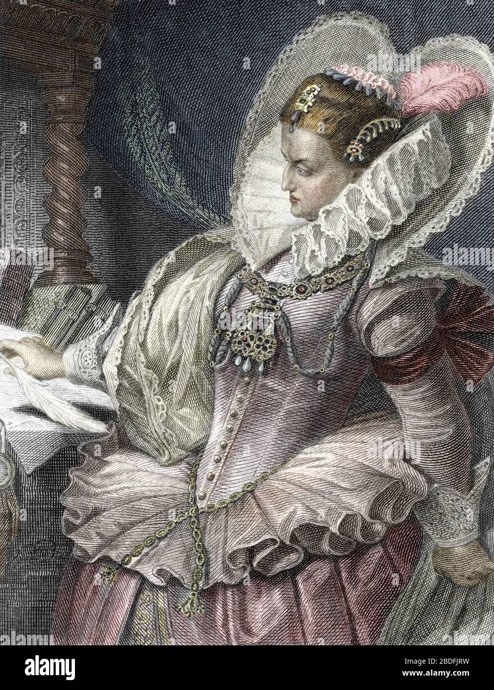 Portrait d'Elisabeth Iere d'Angleterre (1533-1603) (Portrait de la reine d'angleterre Elizabeth I (1533-1603) Gravure de la collection privée du XIXe siècle Banque D'Images