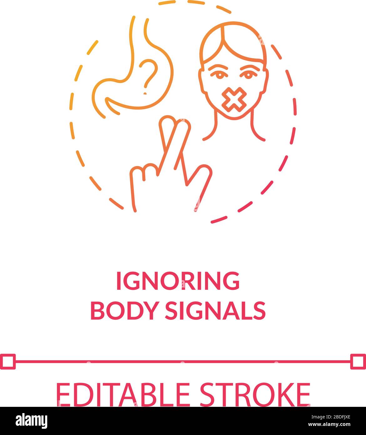 Icône de concept de signaux corporels ignorée. Attention à manger, idée de nutrition consciente fine illustration de ligne. Dieting et jeûne malsains. Vecteur isolé Illustration de Vecteur