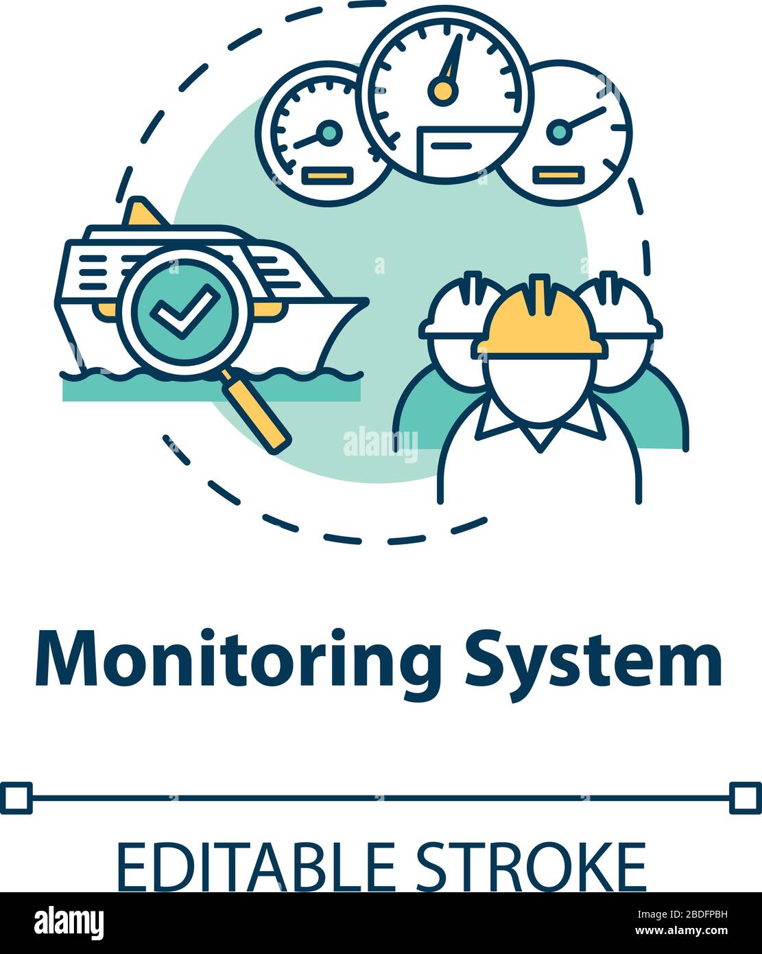Icône de concept de système de surveillance. Vérifier le moteur de propulsion. Entretien offshore des machines de bateaux. Illustration de l'idée de travail de l'équipage de navire. Vecteur Illustration de Vecteur