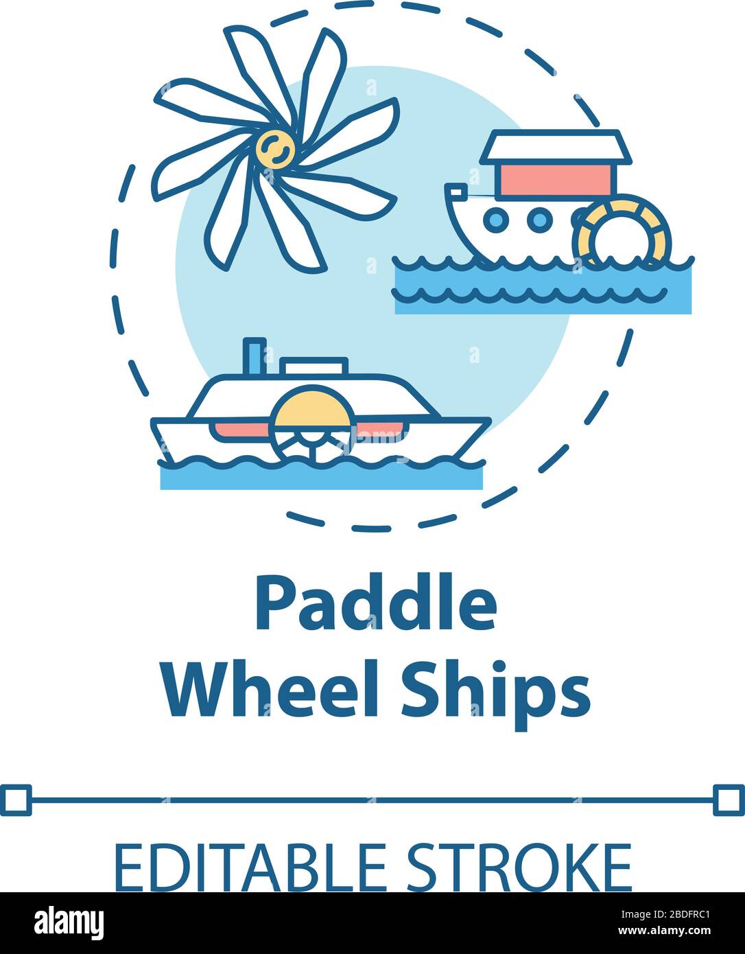Icône de concept de bateau à roue plate. Bateau à vapeur vintage. Bateau rétro. Navire vapeur. Réservoir d'eau. Illustration de la ligne fine Steamboat Idea. Vecteur Illustration de Vecteur