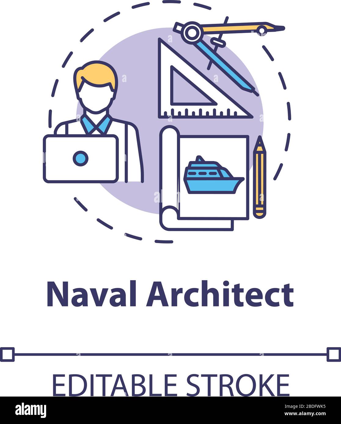 Icône concept d'architecte naval. Travailleur maritime professionnel. Conception d'un navire. Projet de bateau. Illustration d'une ligne fine d'idée d'ingénieur marin. Vecteur isolé Illustration de Vecteur