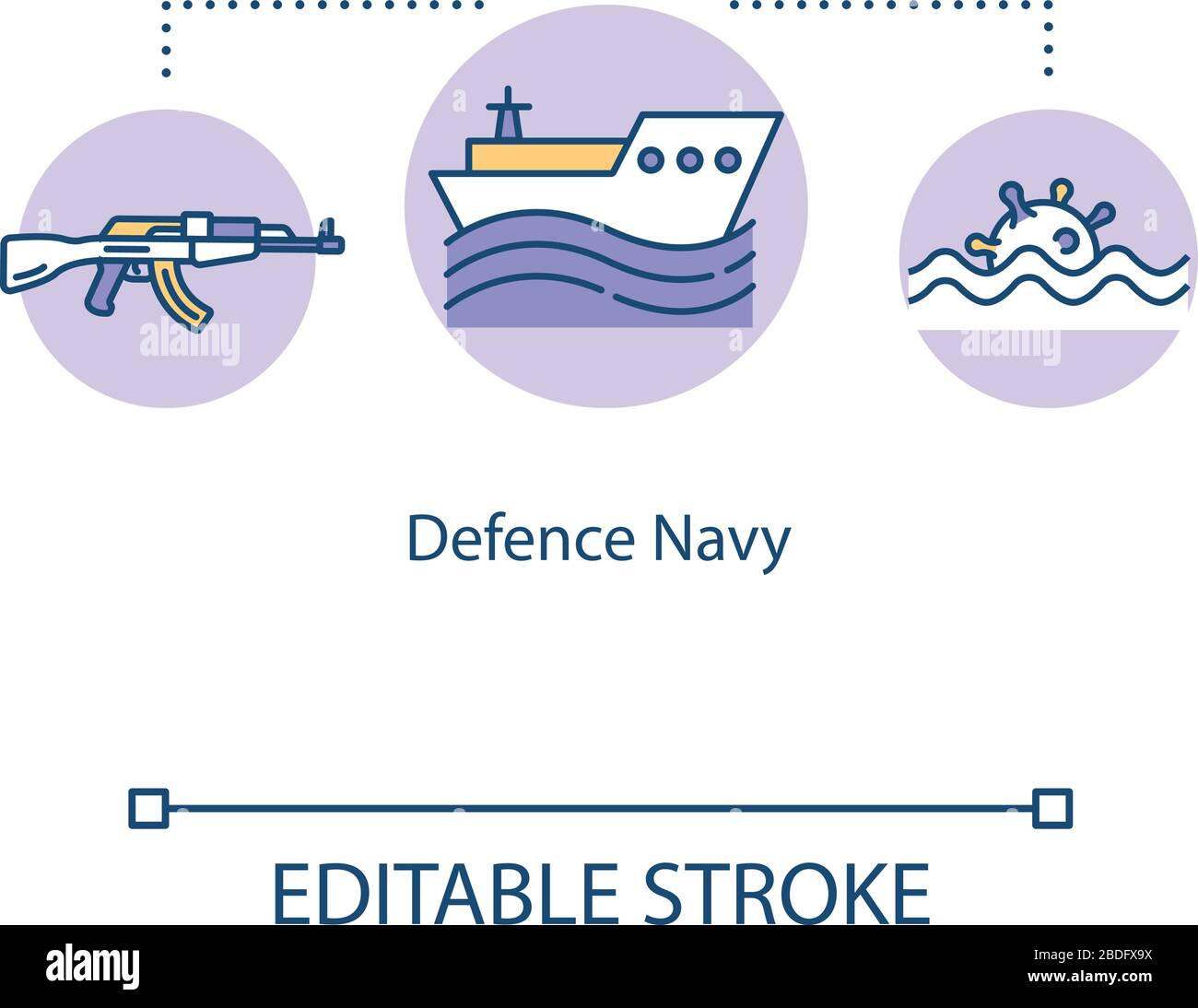 Icône concept marine de défense. Navire de service militaire. Forces de protection des pays. Arme sur l'idée de bateau fine illustration de ligne. Contour isolé vectoriel Illustration de Vecteur