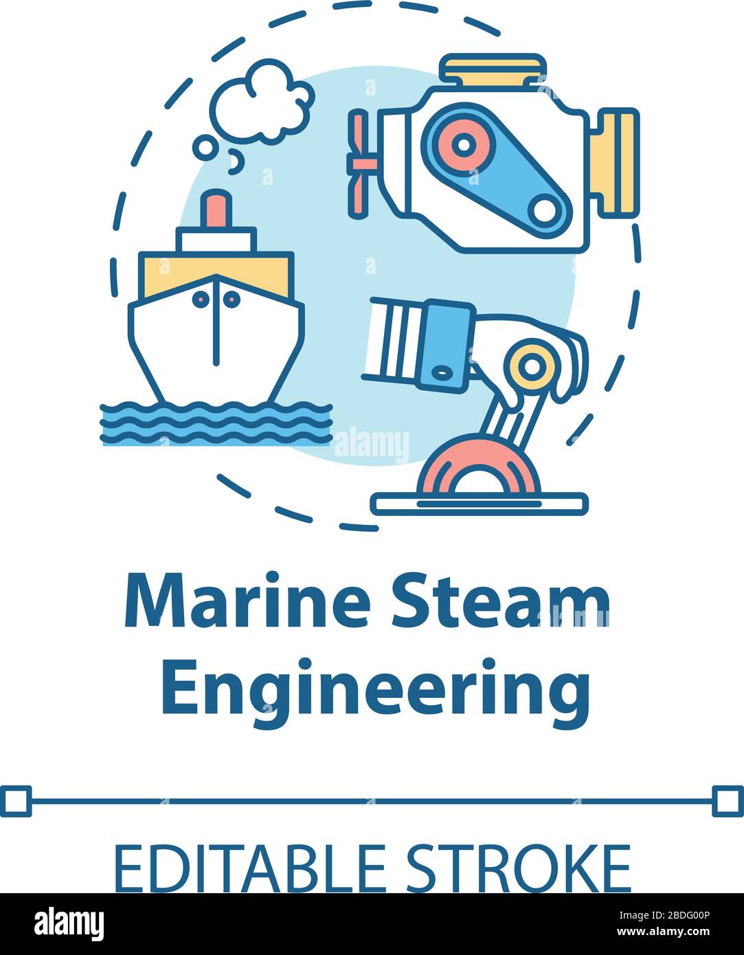 Icône de concept d'ingénierie de vapeur marine. Bateau de direction. Livré avec moteur à vapeur. Illustration de la ligne fine de l'idée d'entretien des réservoirs d'eau. Vecteur Illustration de Vecteur