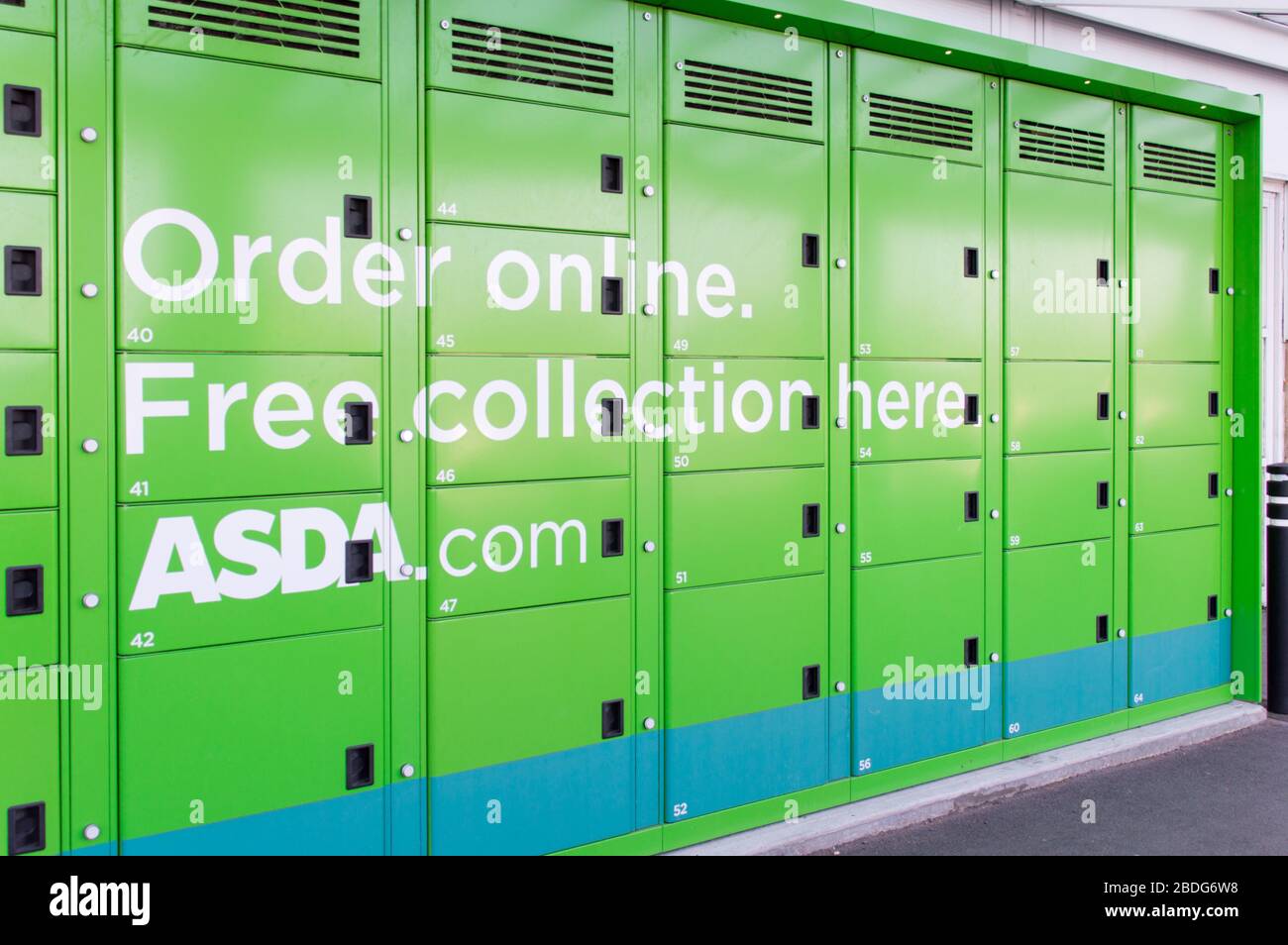 ASDA Click and Collect Storage Boxes with Smart lock system Banque D'Images