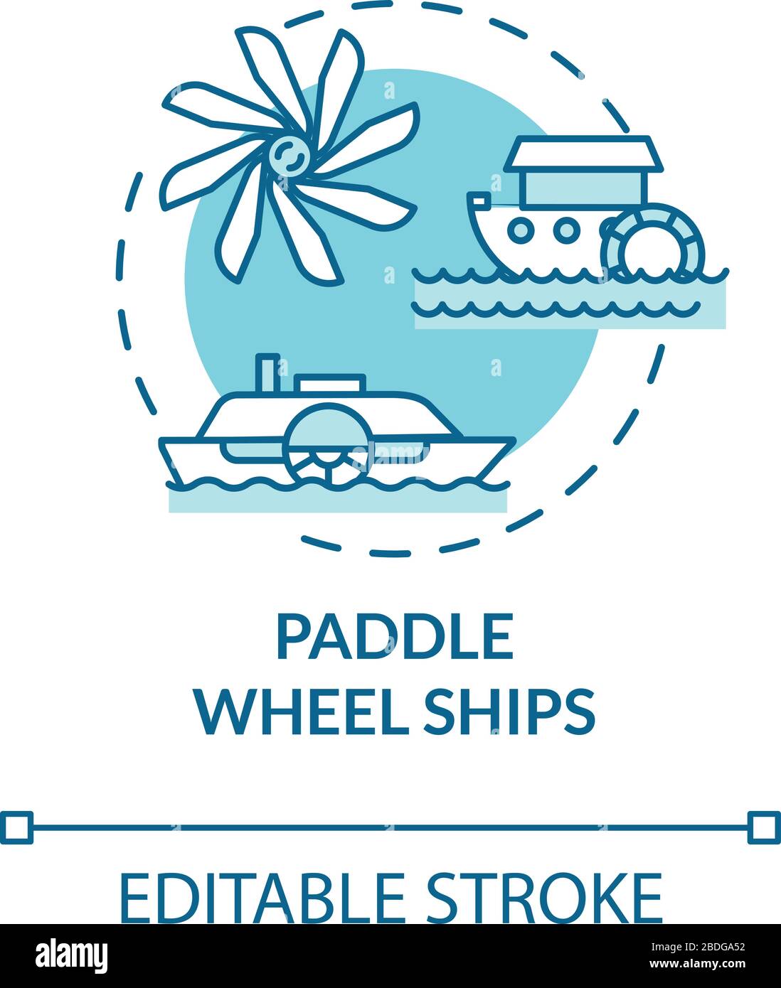 Icône de concept turquoise de bateau à palettes. Bateau à vapeur vintage. Bateau rétro. Réservoir d'eau. Illustration de la ligne fine Steamboat Idea. Vecteur isolé Illustration de Vecteur