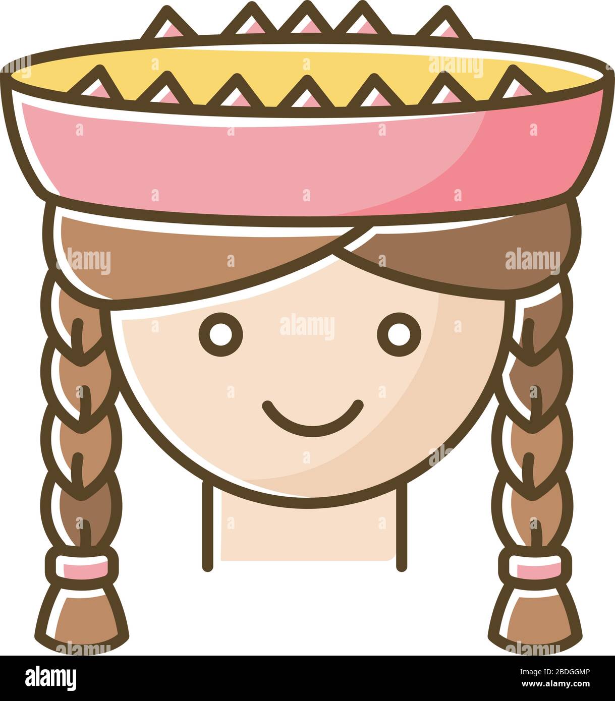 Icône de couleur RVB péruvienne gienne. Jolie tête de femme souriante avec des tresses. Jeune femme dans un chapeau traditionnel. L'adresse nationale de l'amérique latine. Enfant local du Pérou Illustration de Vecteur