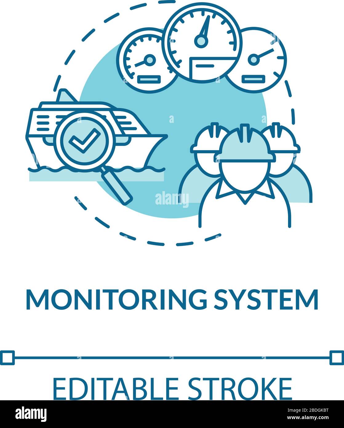 Icône de concept turquoise du système de surveillance. Entretien offshore des machines de bateaux. Illustration de l'idée de travail de l'équipage de navire. Contour RVB isolé vectoriel Illustration de Vecteur