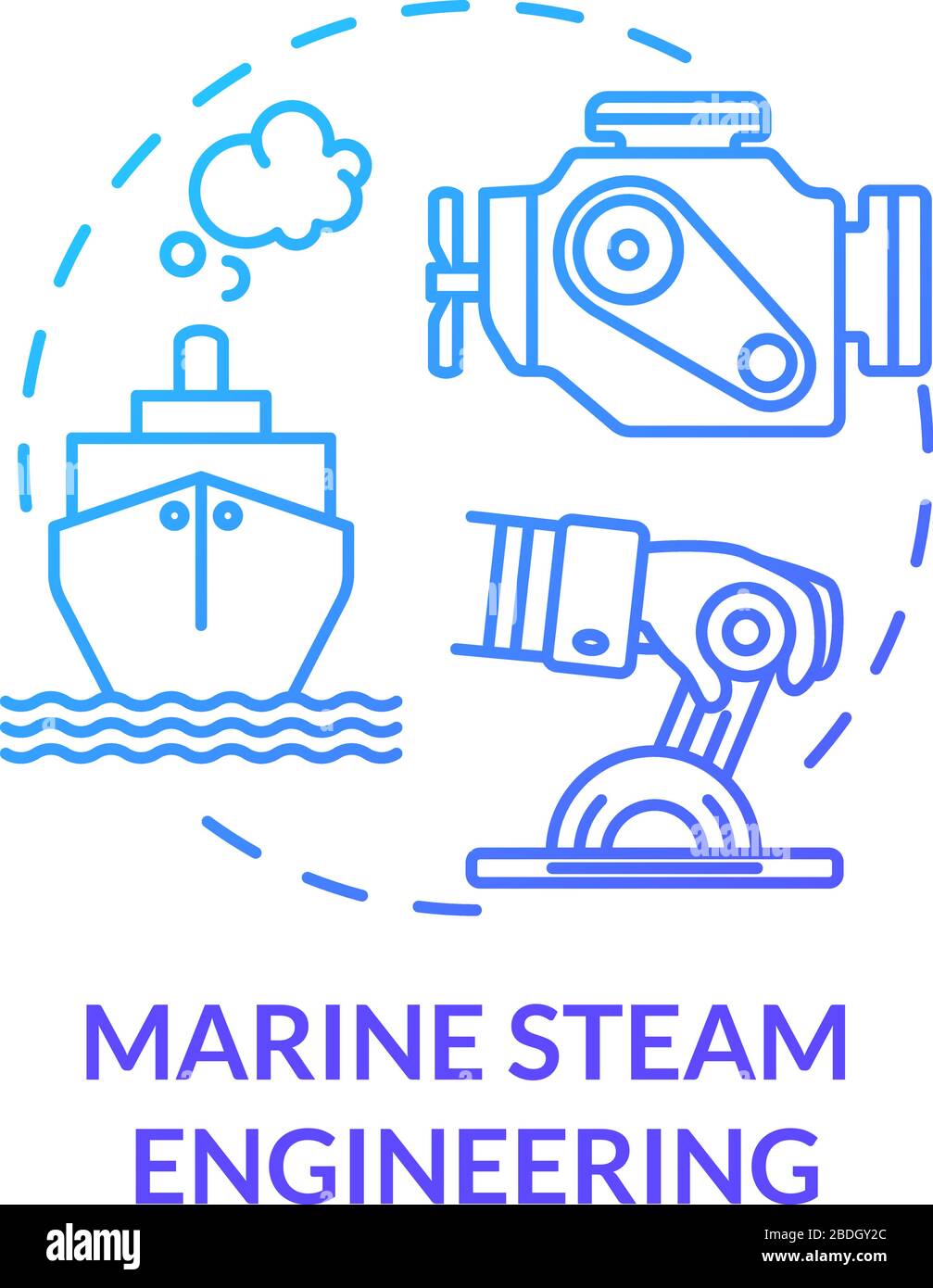Icône de concept bleu d'ingénierie de vapeur marine. Bateau de direction. Livré avec moteur à vapeur. Illustration de la ligne fine de l'idée d'entretien des réservoirs d'eau Illustration de Vecteur