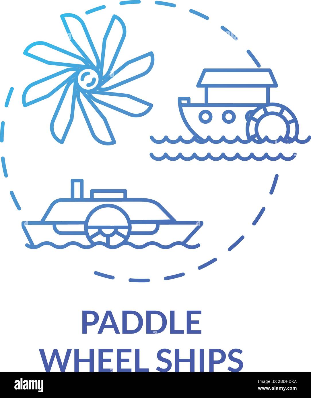 Icône bleue de concept de bateau à roue plate. Bateau à vapeur vintage. Bateau rétro. Navire vapeur. Réservoir d'eau. Illustration de la ligne fine Steamboat Idea. Vecteur Illustration de Vecteur