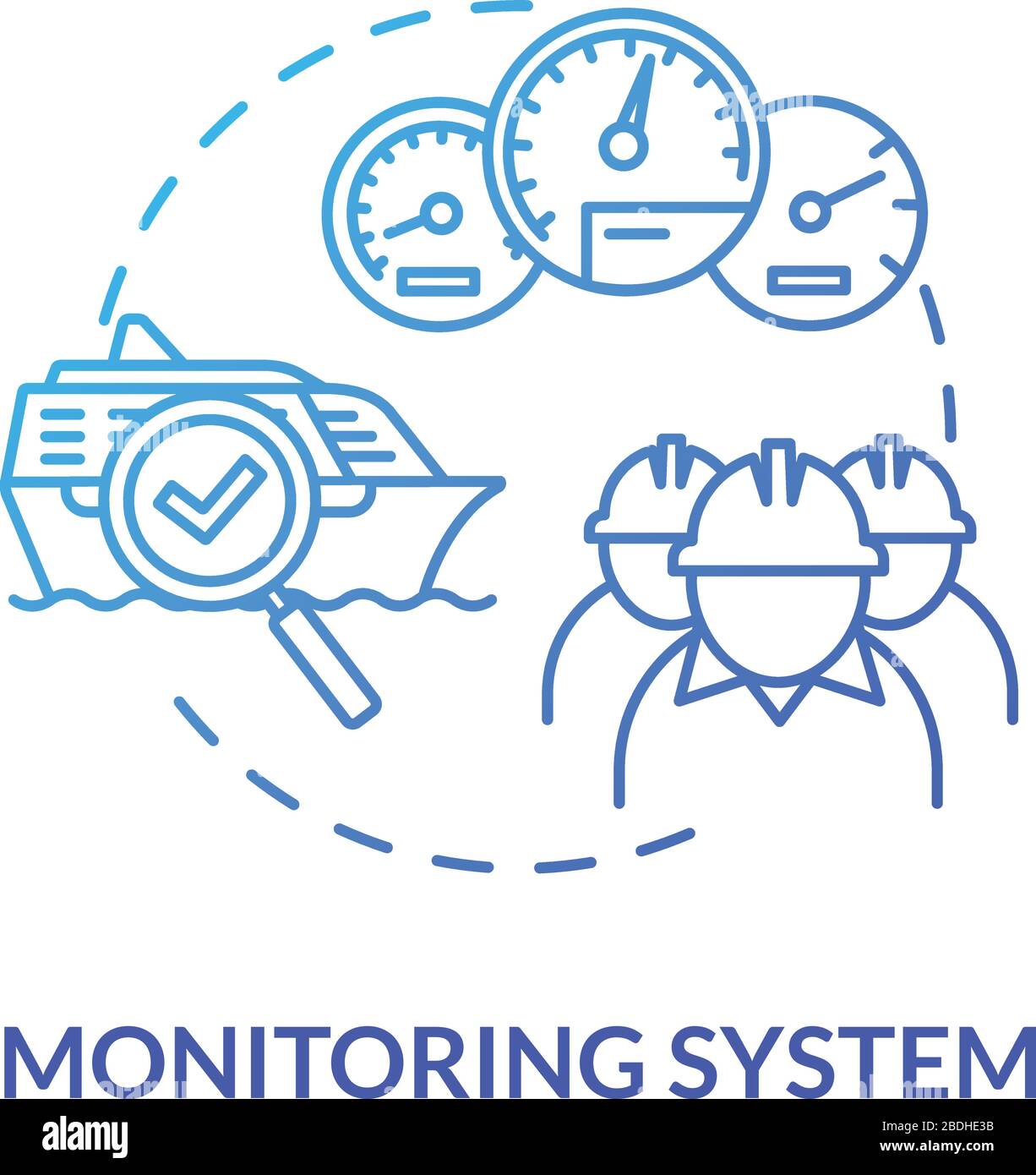 Icône de concept bleu du système de surveillance. Vérifier le moteur de propulsion. Entretien offshore des machines de bateaux. Illustration de l'idée de travail de l'équipage de navire. Vecteur Illustration de Vecteur