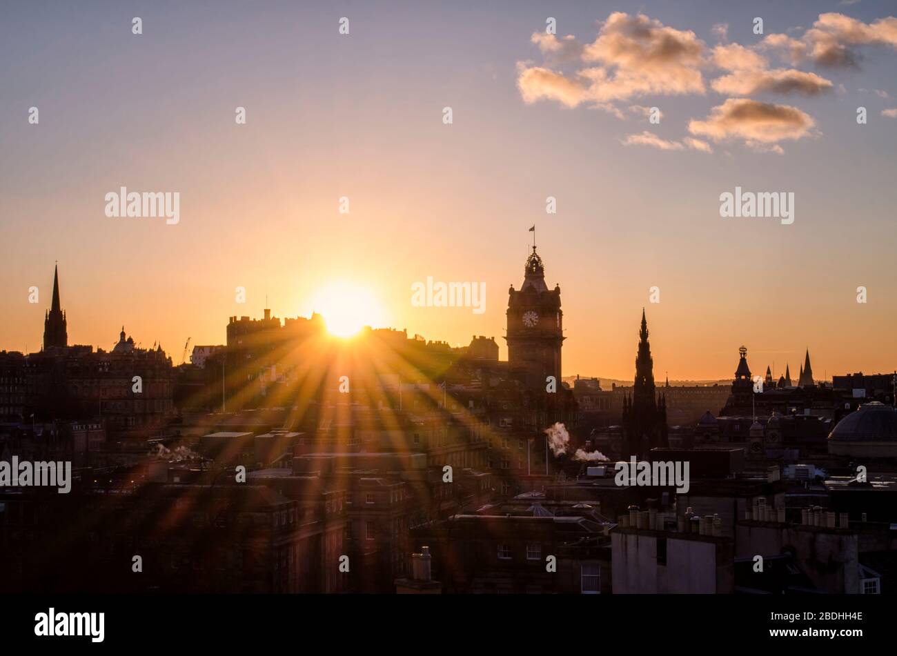 Coucher de soleil sur Edinburgh Cityscape, Ecosse Banque D'Images