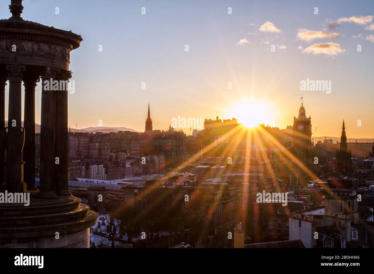 Coucher de soleil sur Edinburgh Cityscape, Ecosse Banque D'Images