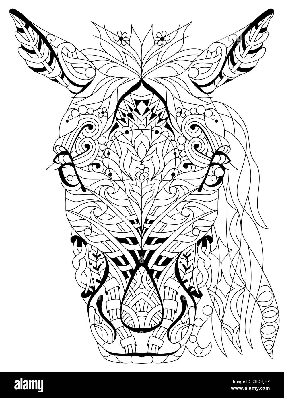 Tête de cheval Zentangle avec mandala. Illustration vectorielle décorative dessinée à la main pour la coloration Illustration de Vecteur