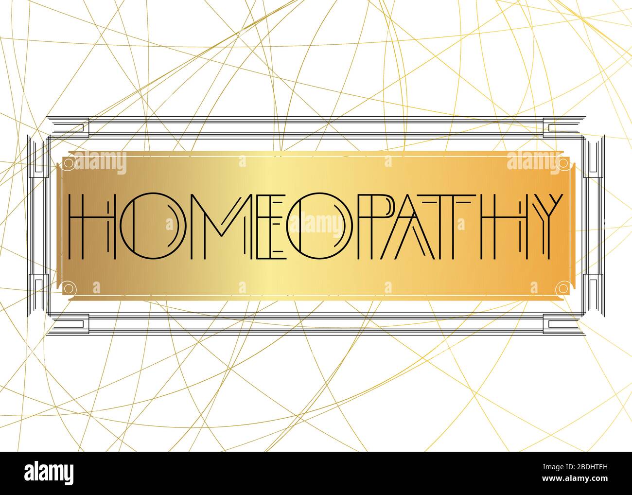 Texte sur l'homéopathie art déco. Carte de vœux décorative, signe avec des lettres anciennes. Illustration de Vecteur