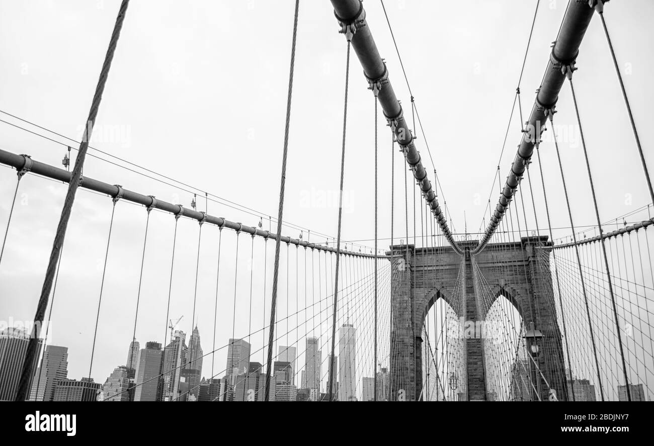 Pont suspendu du pont de Brooklyn, New York Banque D'Images