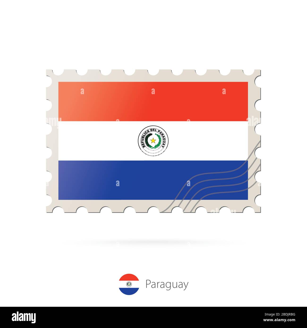 Timbre-poste avec l'image du drapeau du Paraguay. Paraguay Drapeau Postage sur fond blanc avec ombre. Illustration vectorielle. Illustration de Vecteur