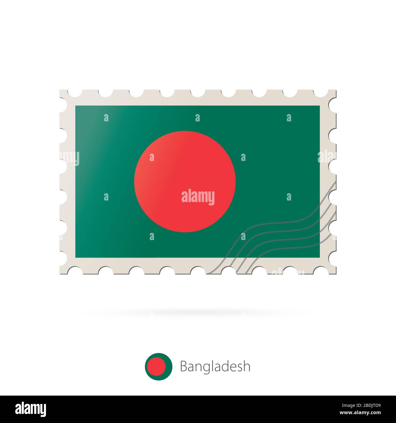 Timbre-poste avec l'image du drapeau du Bangladesh. Bangladesh Drapeau Postage sur fond blanc avec ombre. Illustration vectorielle. Illustration de Vecteur