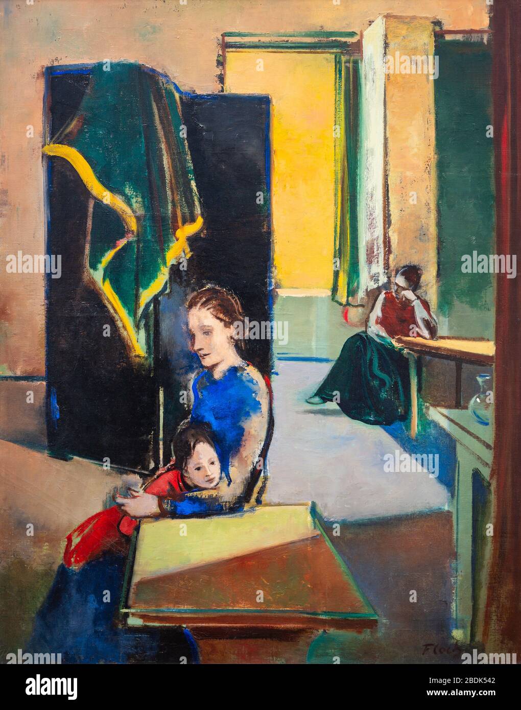 'Intérieur avec écran pliant noir' (1947) par Josef Floch (1894–1977). Un peintre austro-américain. Banque D'Images