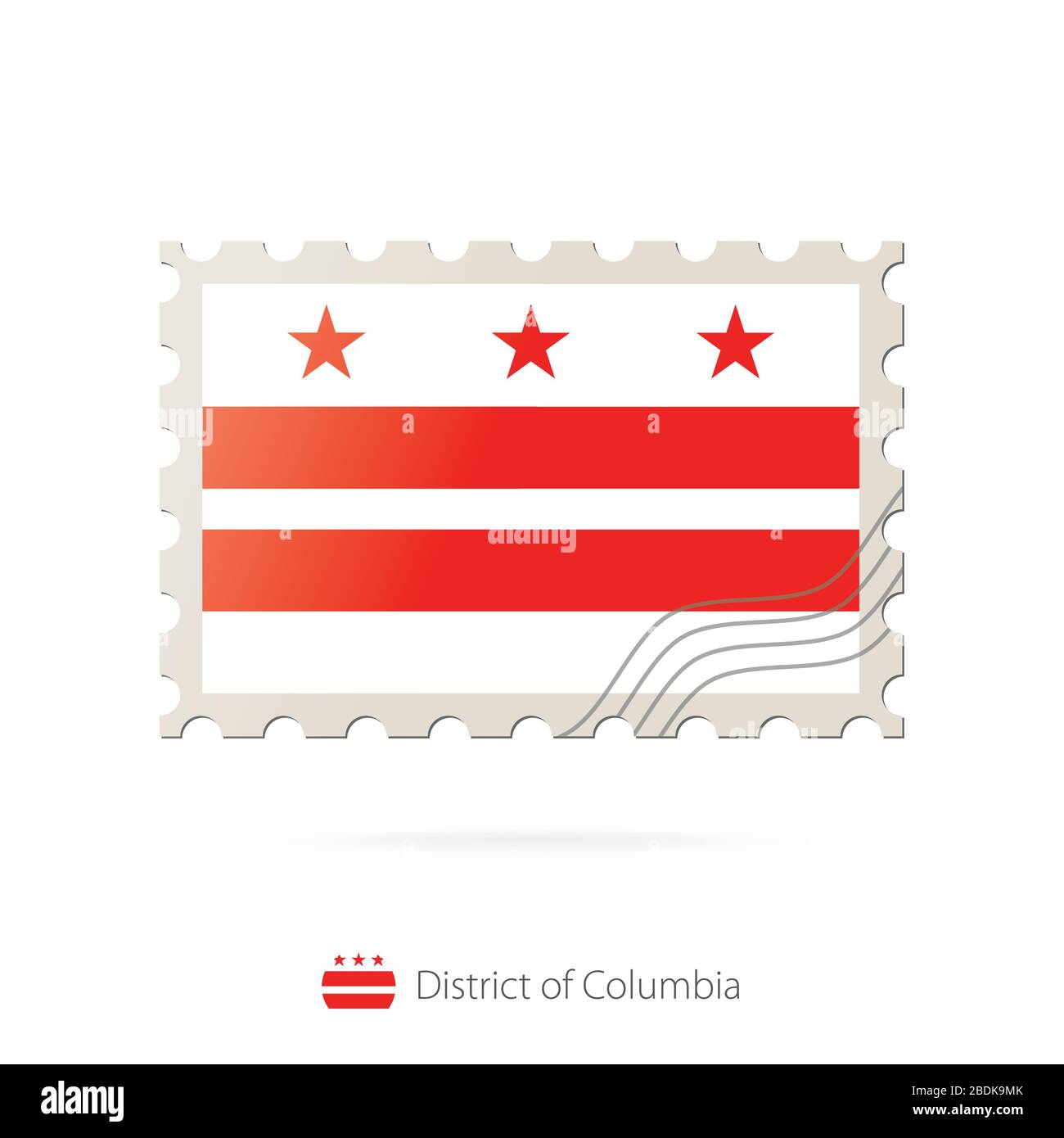 Timbre-poste avec l'image du drapeau du District de Columbia. Drapeau du district de Columbia Postage sur fond blanc avec ombre. Illustration vectorielle. Illustration de Vecteur