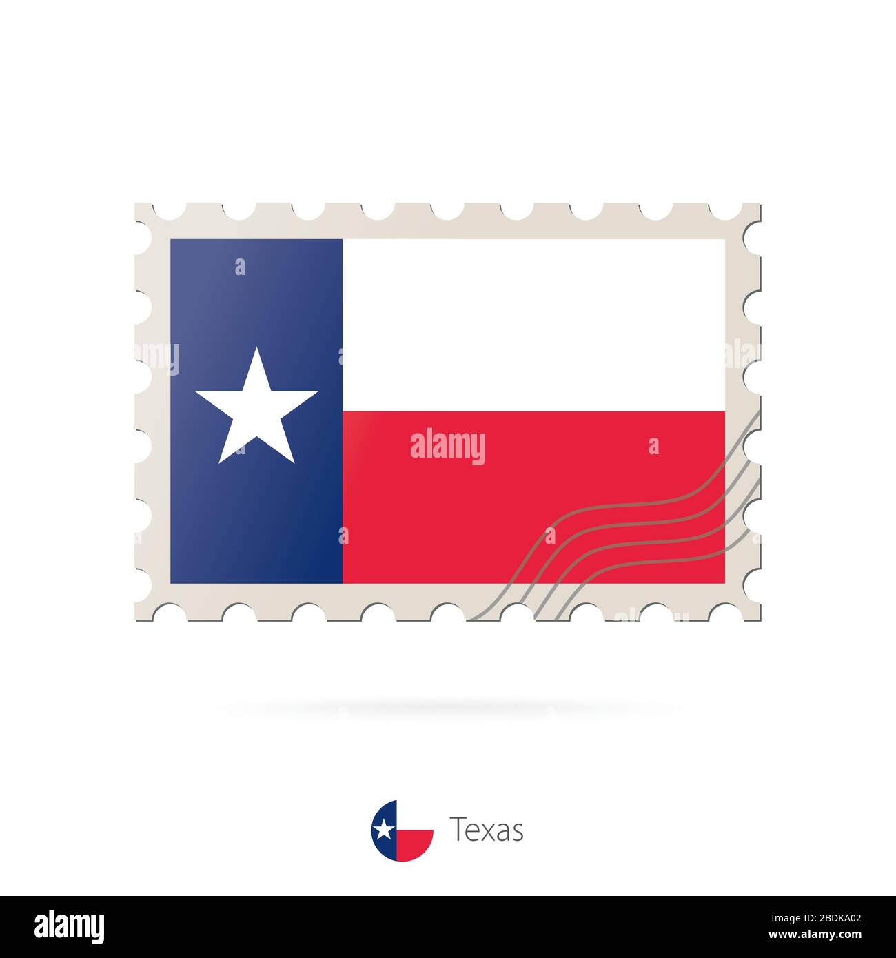 Timbre-poste avec l'image du drapeau de l'État du Texas. Texas Flag Postage sur fond blanc avec ombre. Illustration vectorielle. Illustration de Vecteur
