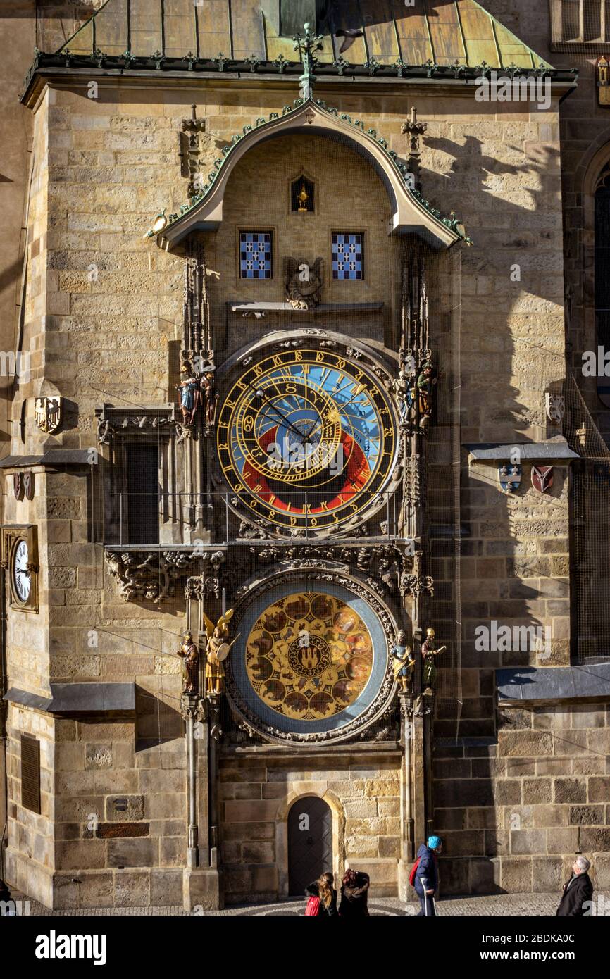 L'horloge astronomique historique, la vieille ville, site classé au patrimoine mondial de l'UNESCO, Prague, République tchèque Banque D'Images