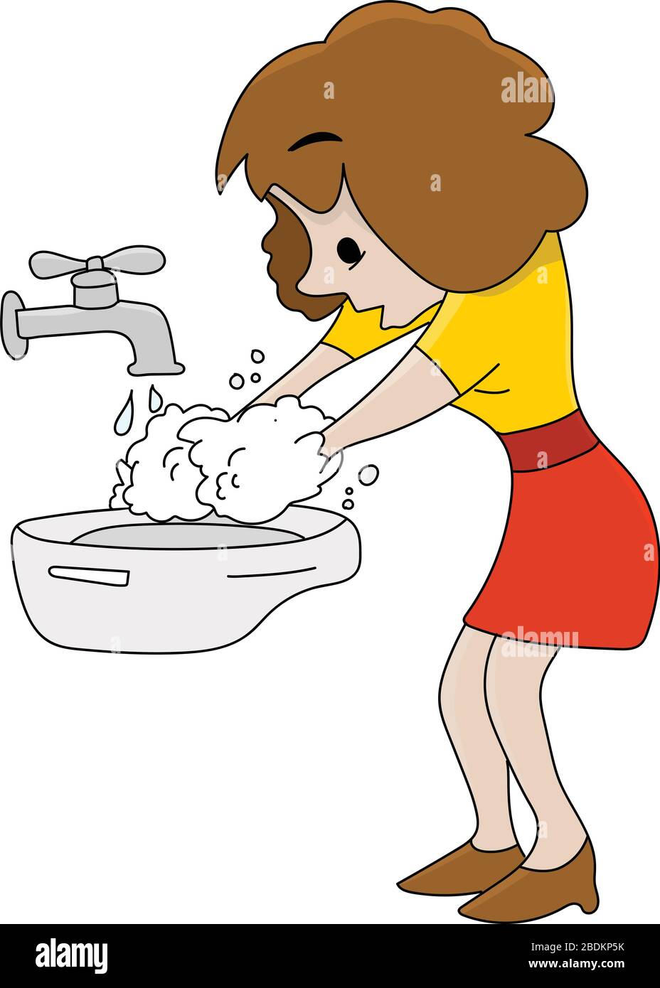 Femme de bande dessinée se lavant les mains soigneusement illustration vectorielle Illustration de Vecteur