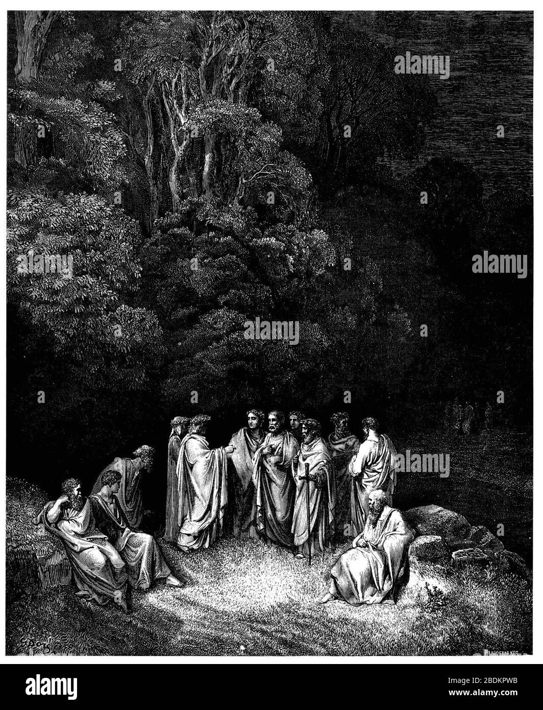 Gustave Doré - Dante Alighieri - Inferno - plaque 12 (Canto IV - Limbo, Dante est acceptée comme un égal par les grands poètes grecs et romains). Banque D'Images
