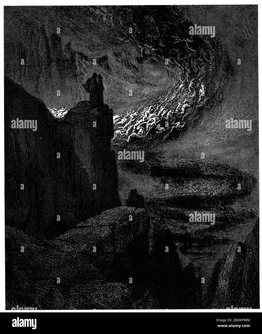 Gustave Doré - Dante Alighieri - Inferno - plaque 14 (Canto V - l'ouragan des âmes). Banque D'Images