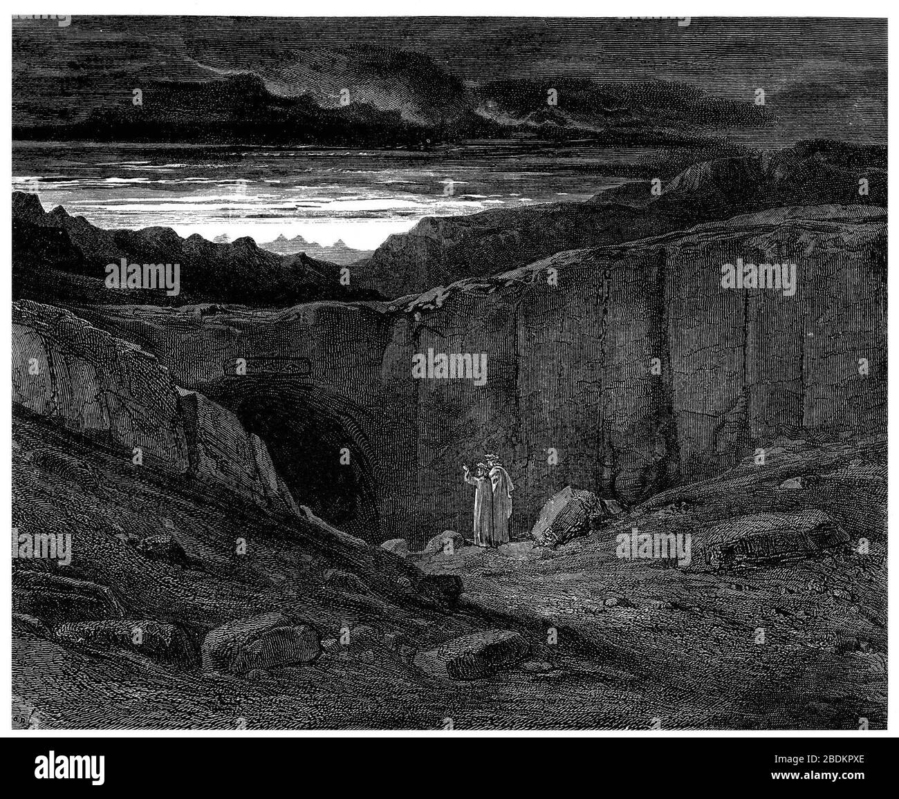 Gustave Doré - Dante Alighieri - Inferno - planche 8 (Canto III - abandonnez tout espoir que vous entrez ici). Banque D'Images