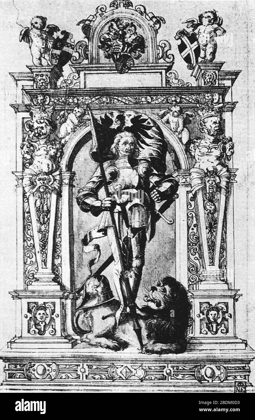 H steiner zug. - Entwurf zum Denkmal Ulrich des Vielgeliebten FedZeichn.aquar. Ca1578 Banque D'Images
