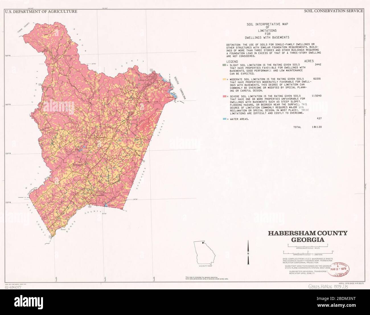 Comté de Habersham, Géorgie - carte d'interprétation du sol des limites pour les habitations avec sous-sols Banque D'Images