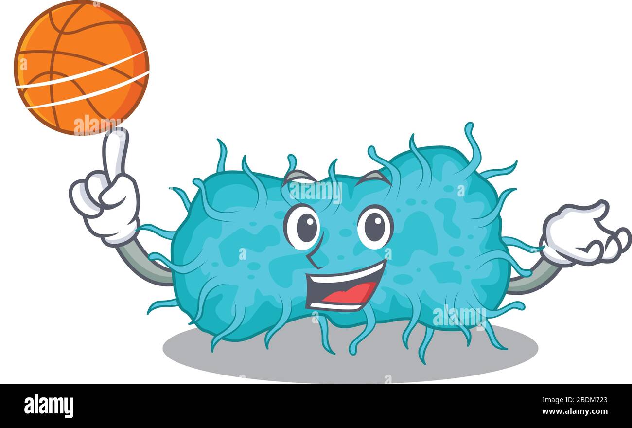 Magnifique mascotte prokaryote de bactéries avec basket-ball Illustration de Vecteur