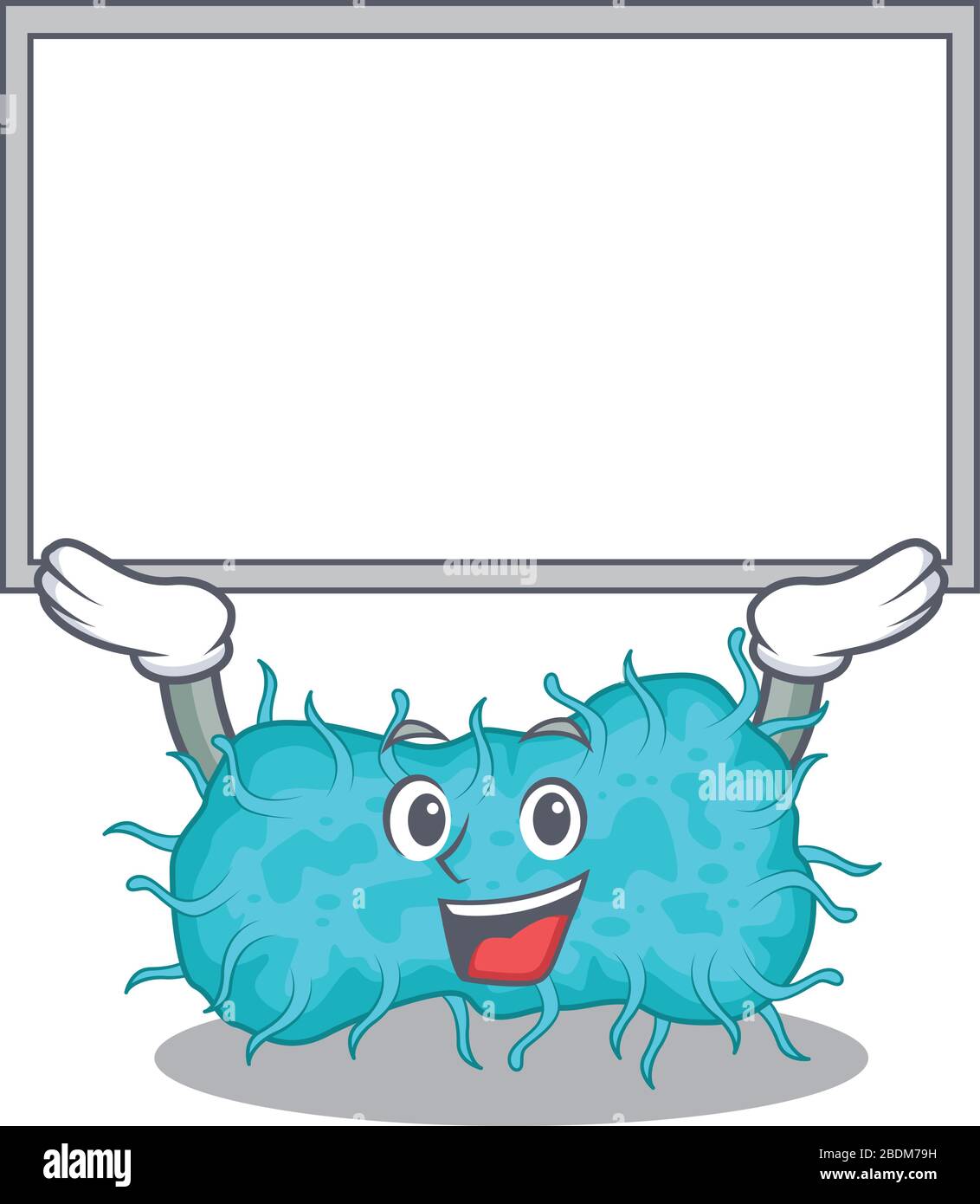 La conception mascotte de bactéries prokaryote soulever un panneau Illustration de Vecteur