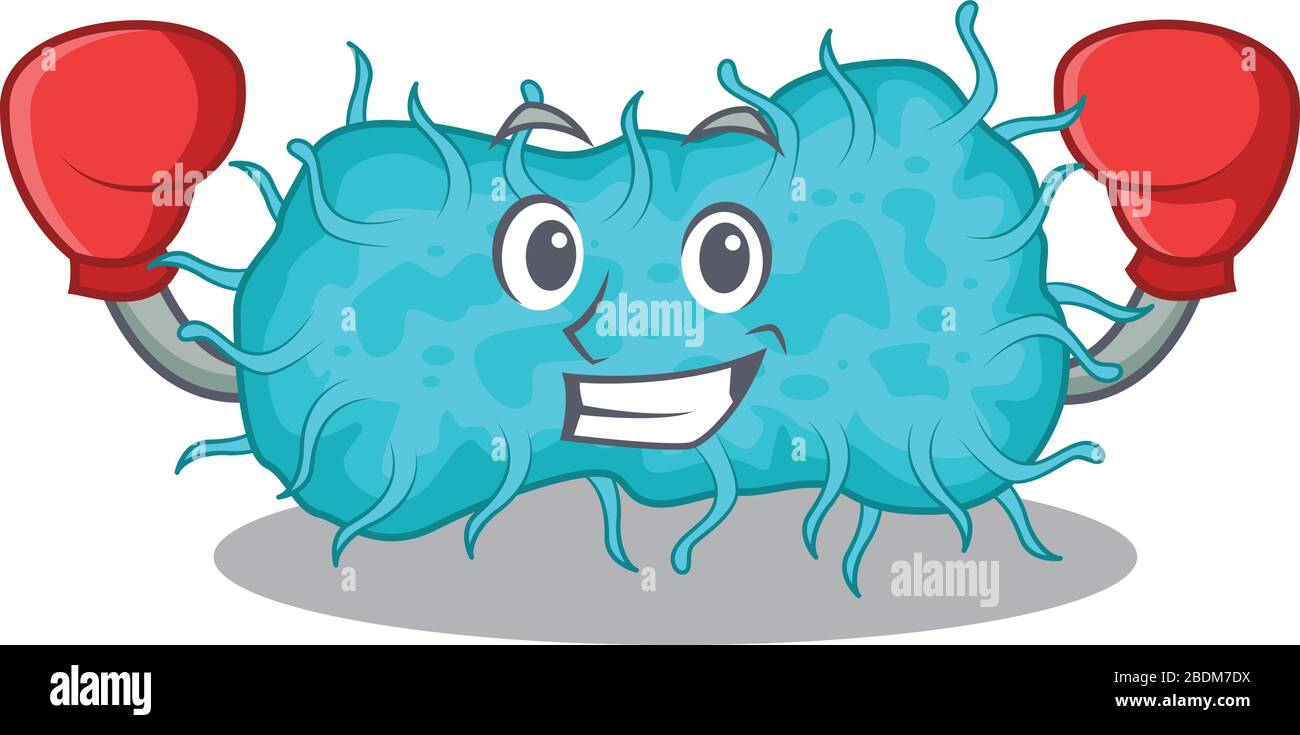 Une massote sportive d'athlète de boxe de forme de bactéries prokaryote avec gants de boxe rouge Illustration de Vecteur