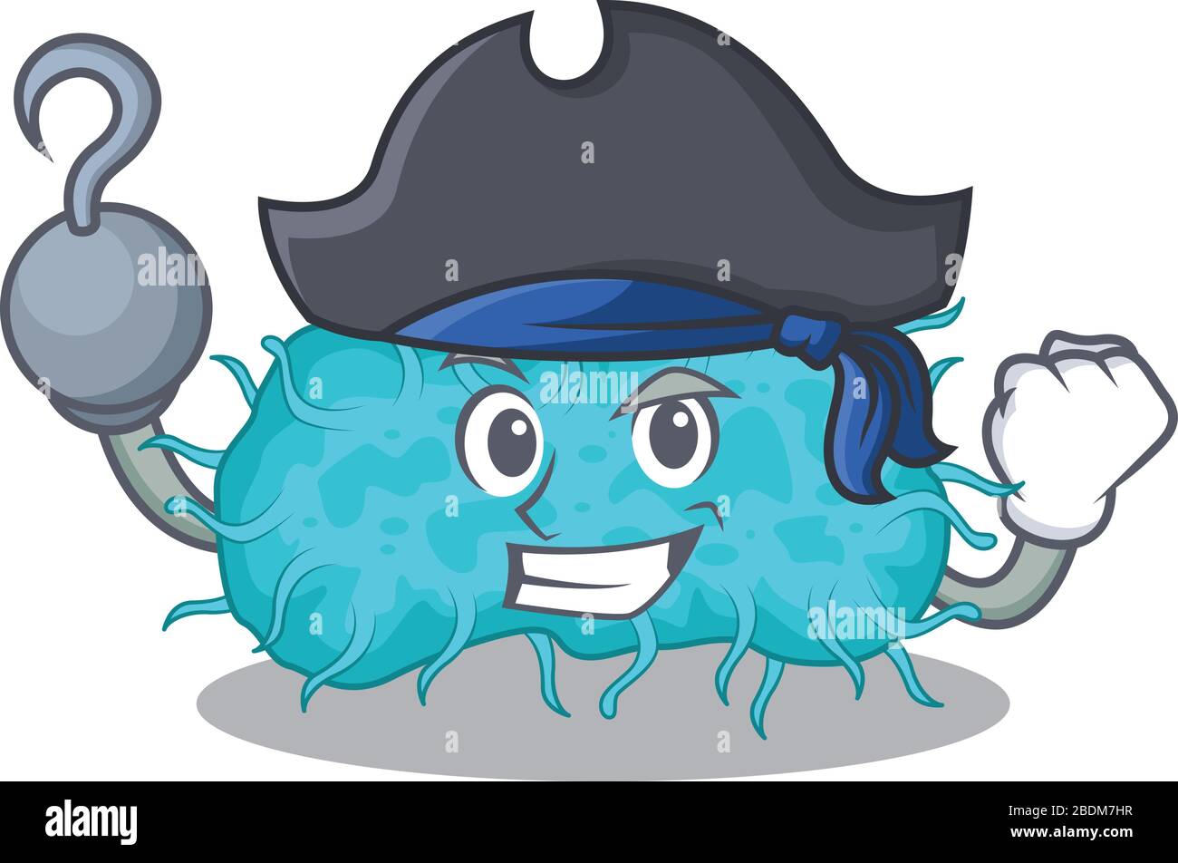 Bactéries prokaryote dessin de dessin de dessin de dessin comme un pirate avec main crochet et un chapeau Illustration de Vecteur