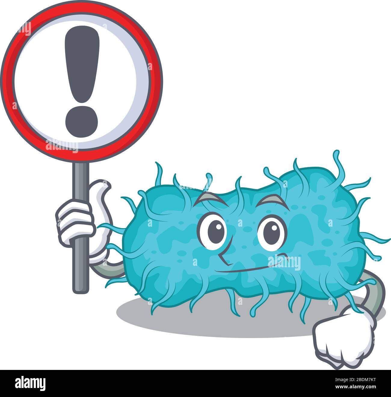 Une icône de bactéries prokaryote dessin animé style avec un panneau de signe Illustration de Vecteur