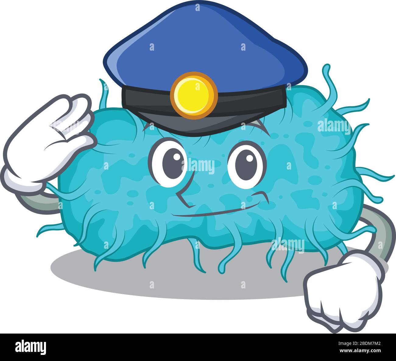 Police officier mascotte conception de bactéries prokaryote portant un chapeau Illustration de Vecteur
