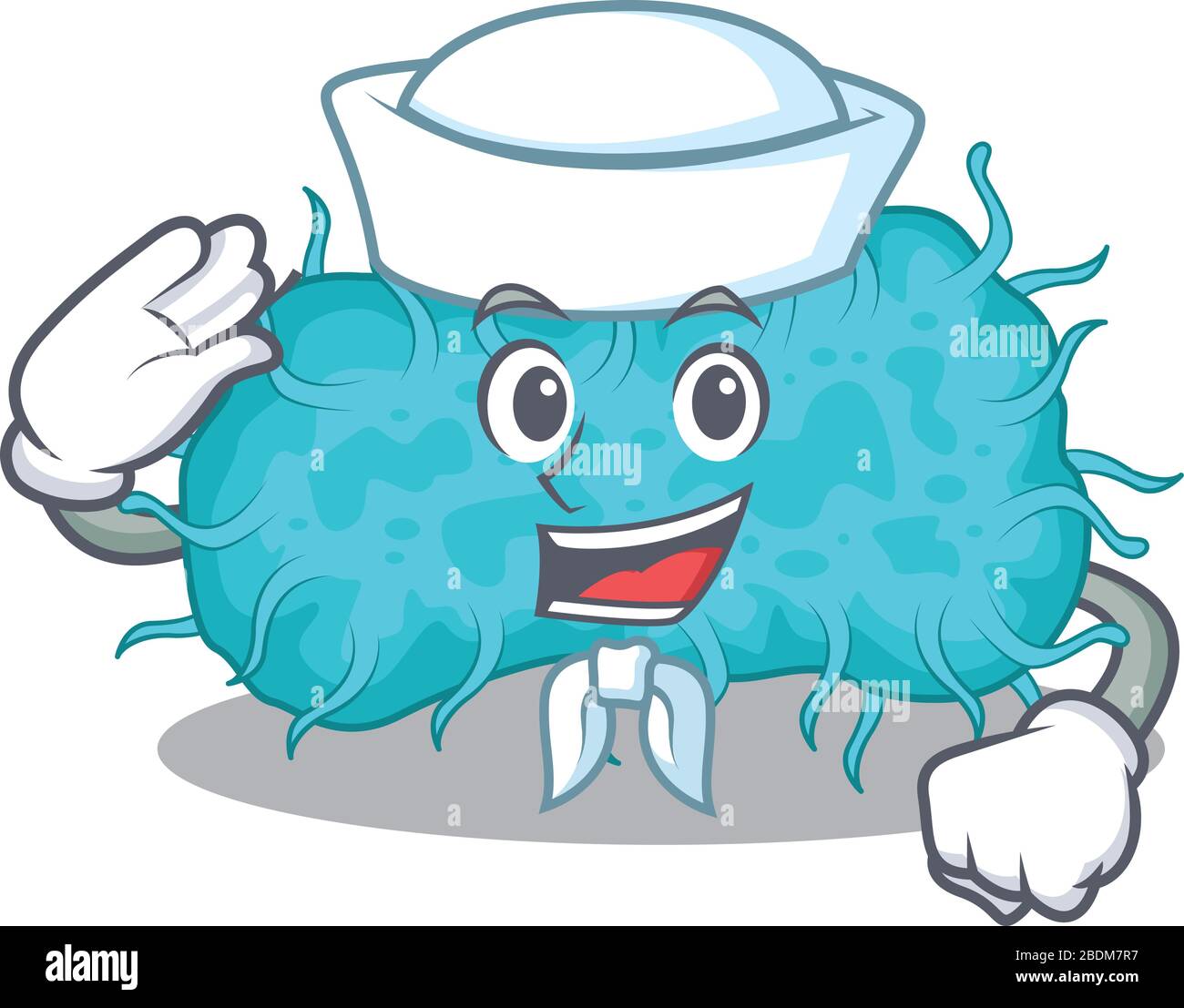 Personnage de voilier de dessin animé de bactéries prokaryote avec chapeau blanc Illustration de Vecteur